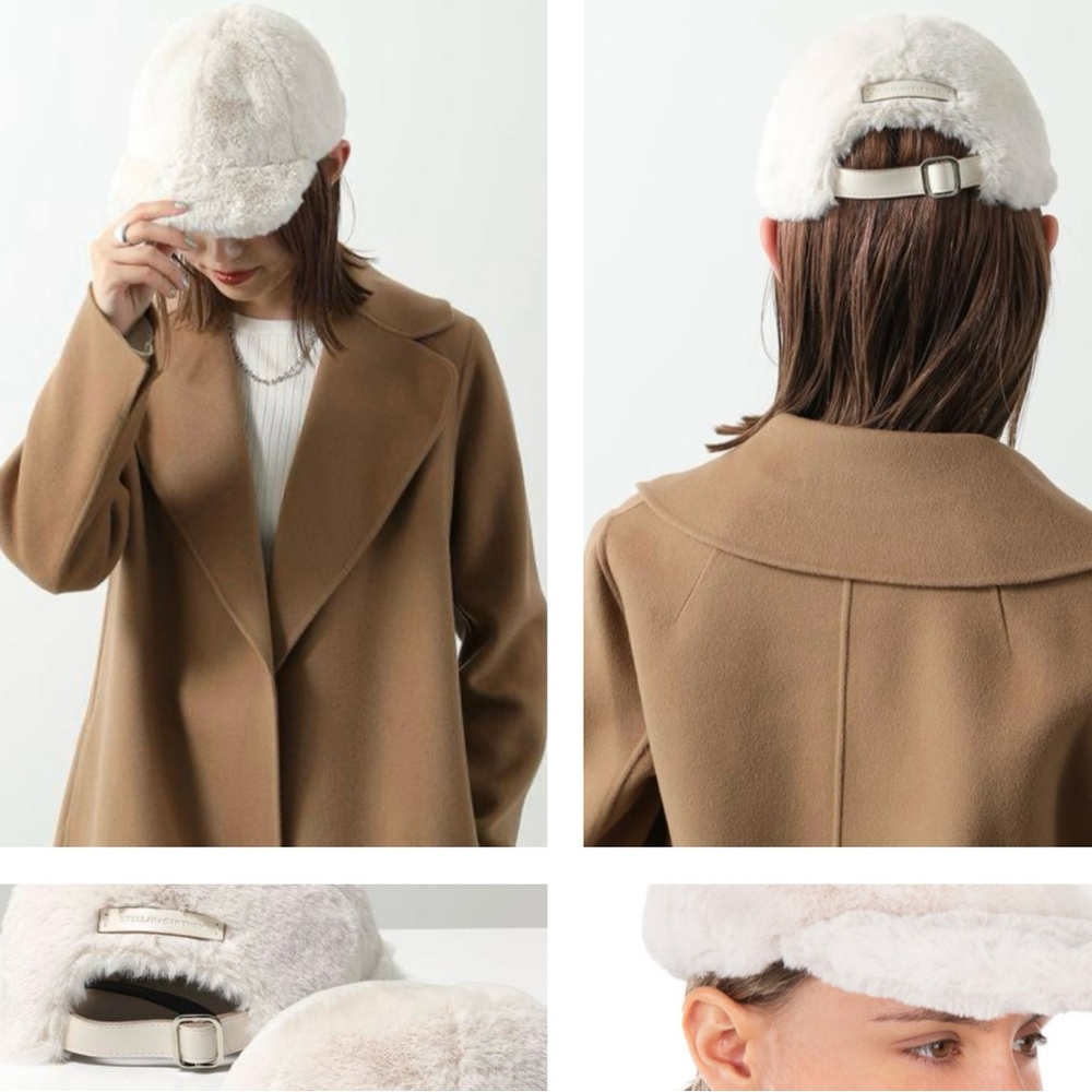 STELLA McCARTNEY IVORY FAUX FUR CAP, FEATURES CURVED PEAK, AN ADUSTIBLE STRAP - Picture 5 of 16